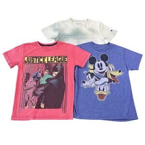 Lot 3 Boys T-Shirts Batman Disney Champion Graphic Tees Youth Sz 5-6 Bundle